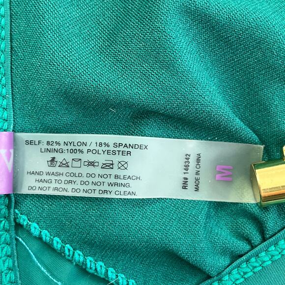 VIGOSS Emerald Green Criss Cross Key Hole Tie Front Bikini Top Bathing Suit Med - Picture 6 of 7